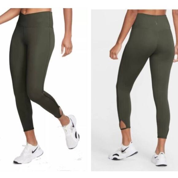 Nike Olive Green Dri-Fit Yoga High Rise 7/8 Length DA2307 Leggings Tights S - Picture 1 of 10